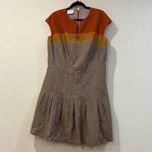 Akris Punto wool color block pleated dress in orange, yellow, and beige size 14